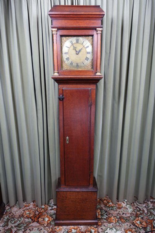Charming Early 18th Century 30 Hr Longcase Clock with Brass Dial & 9.5in Silvered Chapter Ring - Queen Anne, George I or II Era