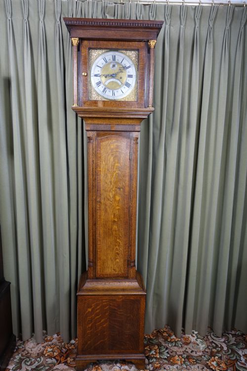 18th Century George II or Early III Oak Cased Grandfather Longcase Clock with Brass Dial & Silvered Dial - John Taylor Kirby Stephen Westmoreland