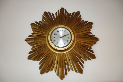 Silvered Dial Gilt Wood Sunburst 8 Day Swiss Wall Clock - Circa 1900