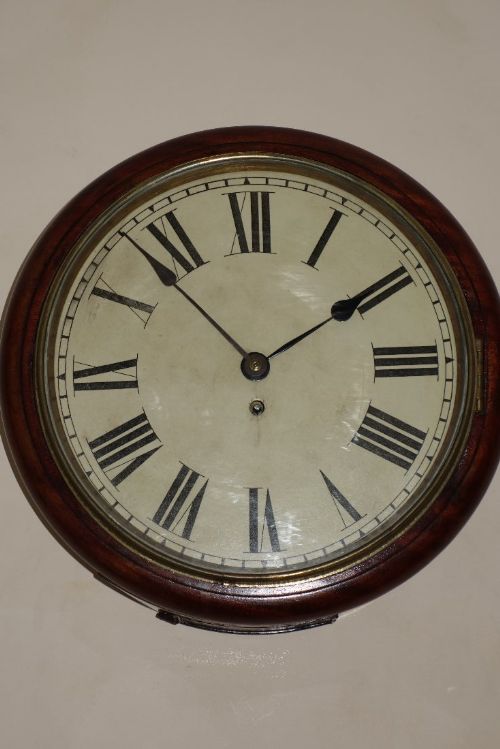 11 Inch Chapter Ring Late 19th Century Mahogany Cased Fusee Office/school/station Wall Clock