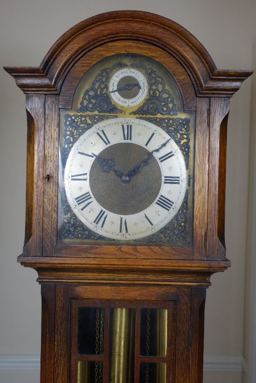 fig 1. 12 Gong Triple Weight Musical Oak Grandmother or Grandfather Longcase - Circa 1920