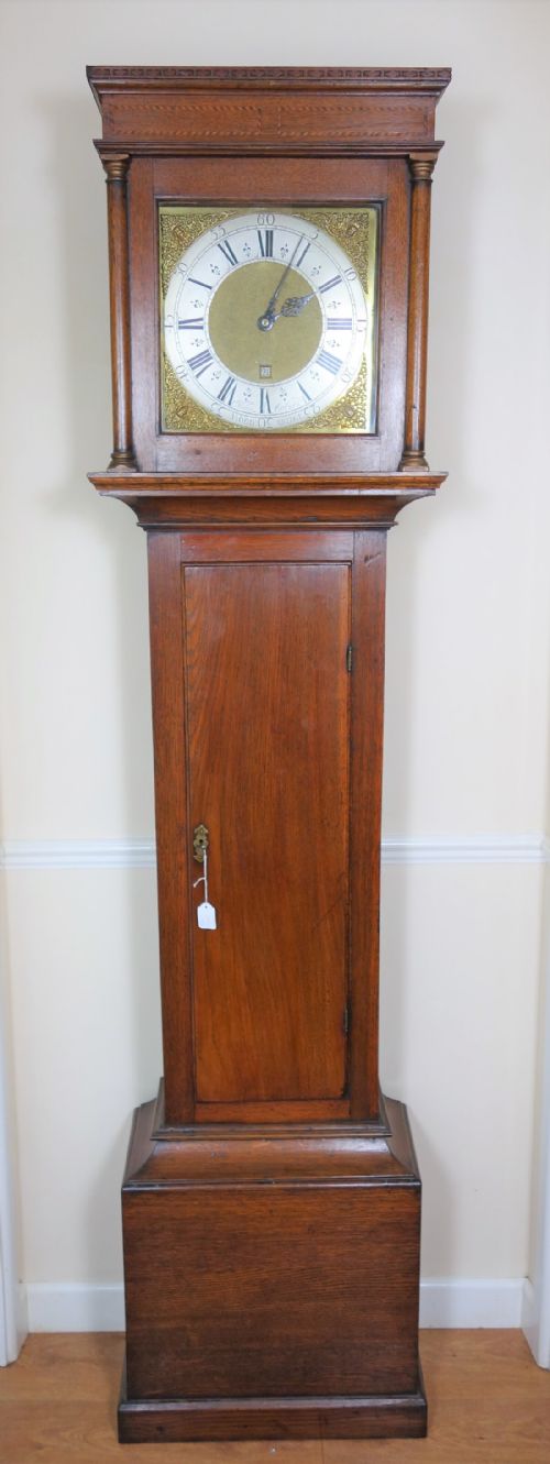 Georgian - George II - Oak with Inlay and Dentil Decoration Grandfather Longcase Clock - 18th Century Pre 1751 - John Calver, Woodbridge, Suffolk