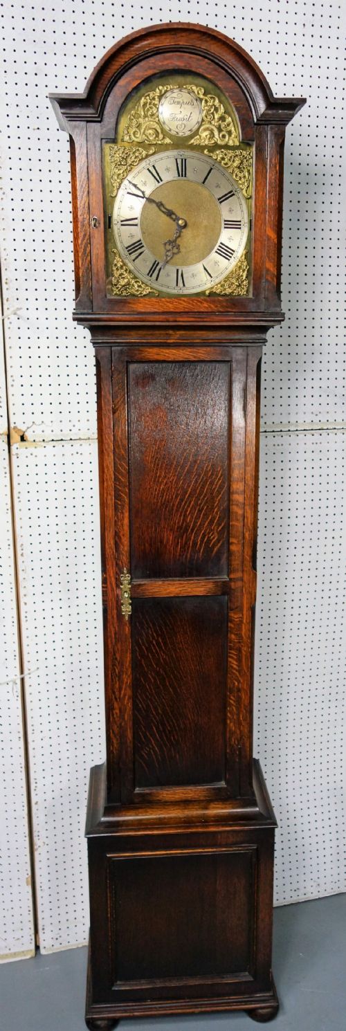 Mellow Sounding Westminster Musical Triple Weight Oak Grandmother or Grandfather Longcase Clock - Silent Levers and Fine Tuning - Circa 1920