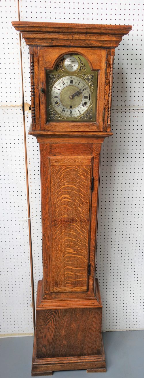 Small Light Oak Jacobean Style Grandfather or Grandmother Longcase - Circa 1920 - Westminster Chimes
