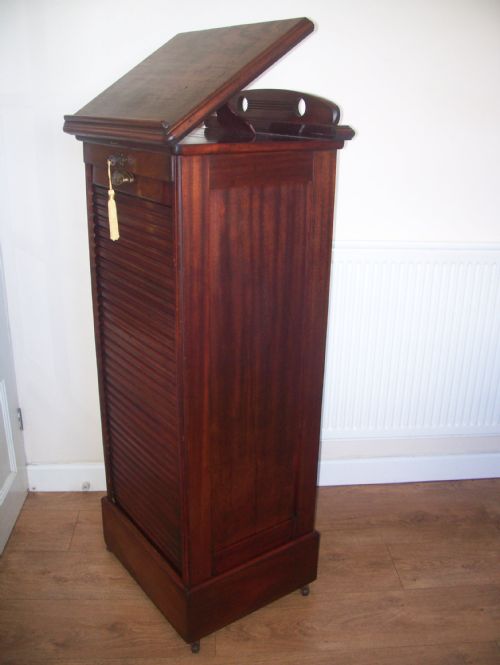 Mahogany Tambour Front Filing Sheet Music Cabinet with Hinged Easel Top