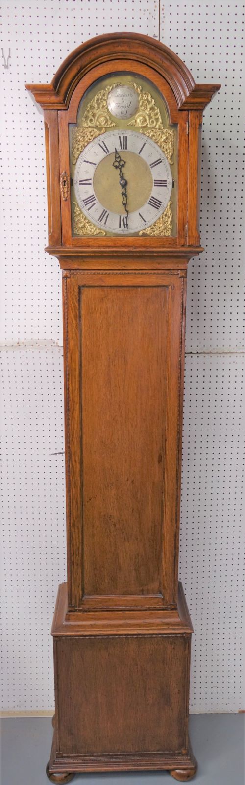 Light Honey Coloured Oak Triple Weight Westminster Chiming Grandmother or Grandfather Longcase Clock - Circa 1920