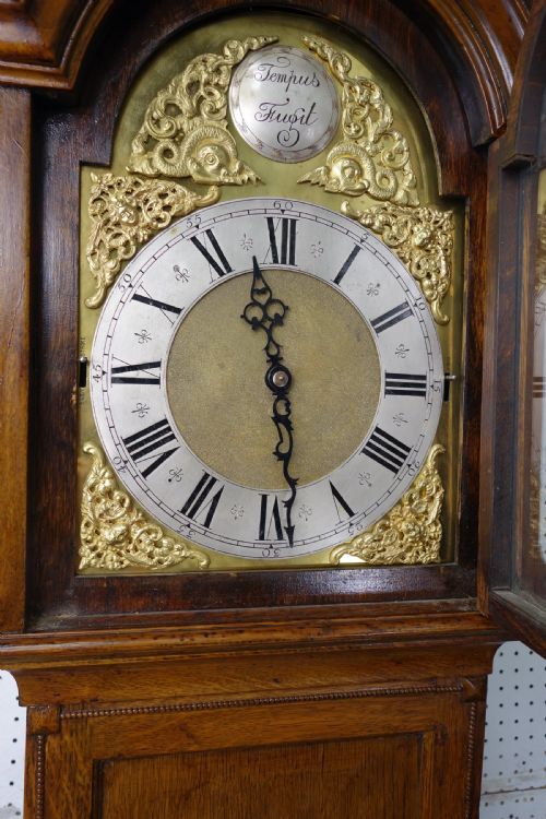 fig 1. Light Honey Coloured Oak Triple Weight Westminster Chiming Grandmother or Grandfather Longcase Clock - Circa 1920
