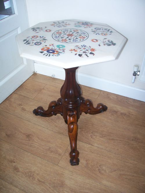 C19th Rosewood and Pietra Dura Marble Top Occasional Wine Table