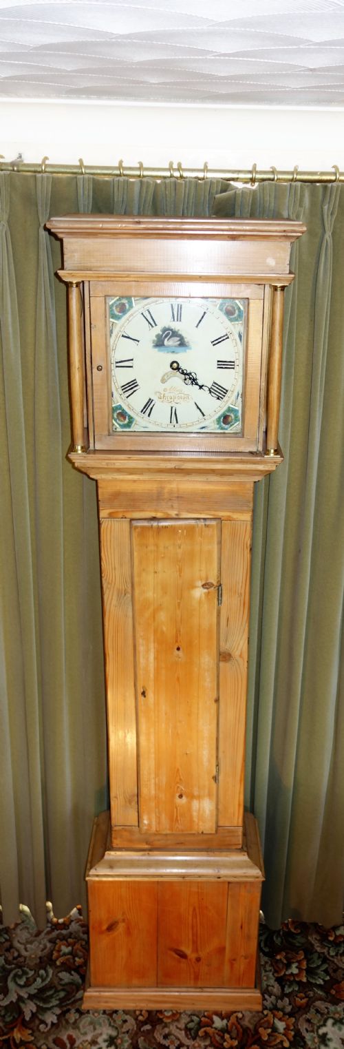 Mid 19th Century Light Country Pine Grandfather Longcase Clock by Augustus Allen of Thrapston, Northamptonshire - UK Delivery & Set Up Available.
