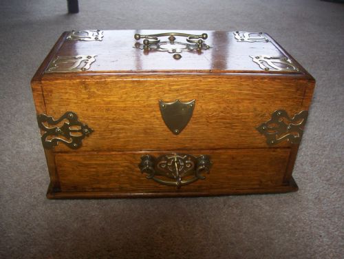 Victorian Oak Cigar Box with Brass Mounts