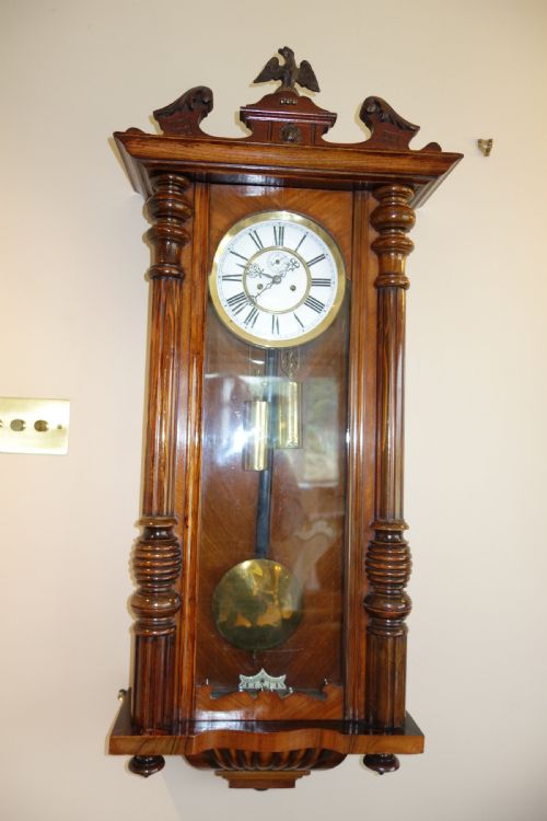 Twin Weight Late 19th C/early 20th C Walnut Cased Vienna Regulator Style Wall Clock