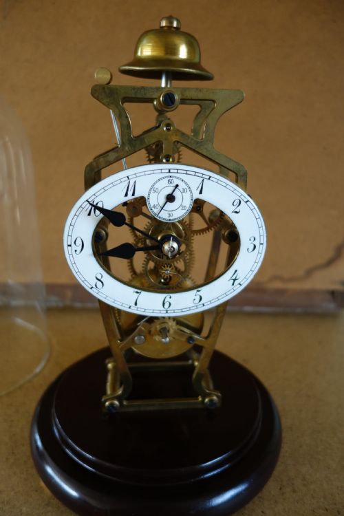 Brass Art Nouveau Skeleton Clock with Passing Strike in Dome