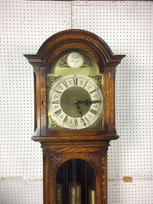 fig 1. Good Quality Triple Weight Westminster Chiming Musical Grandmother/Grandfather Longcase Clock - 1920 - Georgian Style - Glass Door