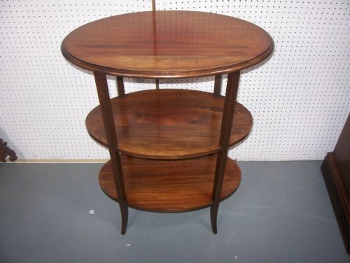 Edwardian Mahogany 3 Tier Oval Lamp Wine Occasional Centre Table Etagere