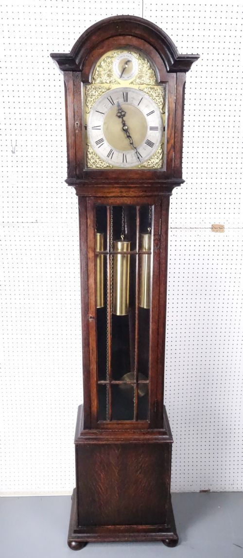 Top Quality Triple Tune Musical Triple Weight  Grandmother/grandfather Longcase Clock in an 18th Century Style Glass Fronted Oak Case - Circa 1920
