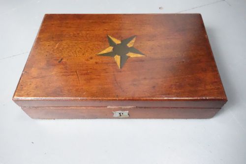 Late 19th Century Star Inlaid Mahogany Jewelry Box - With Key