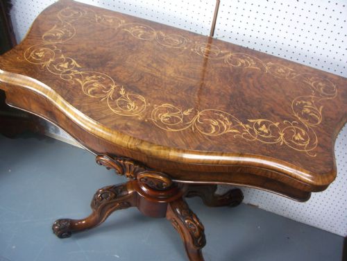 Victorian Inlaid Walnut Card Games Table