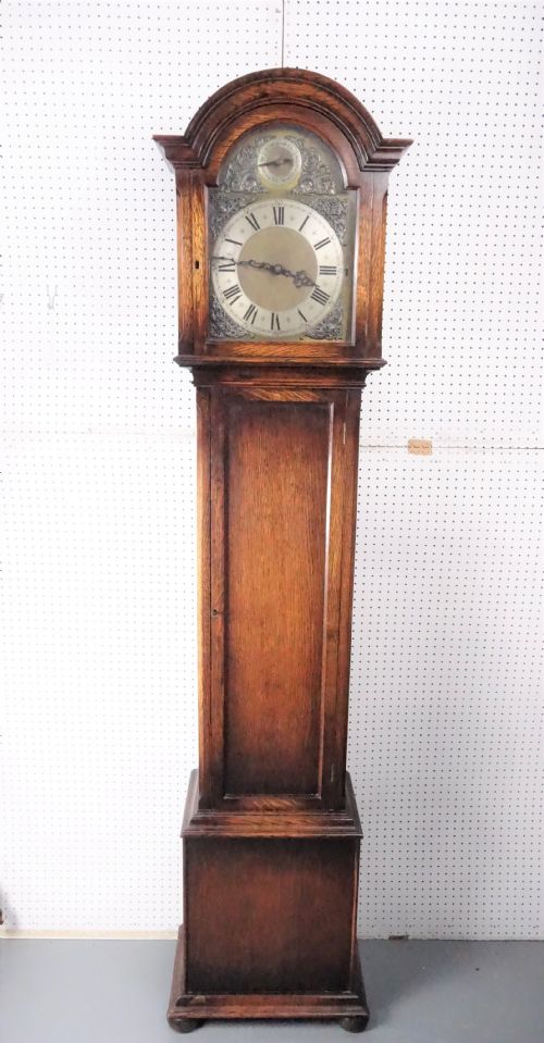 Good Quality Triple Musical Chiming Triple Weight Oak Cased Grandmother or Grandfather Clock - Strike/silent & Chime/silent Levers - Circa 1920
