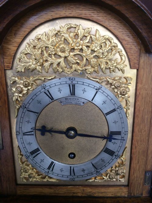 fig 1. Small 19th C Fusee Oak Bracket or Mantel/Mantle 8 Day Timepiece Clock - Webster -Established 1711