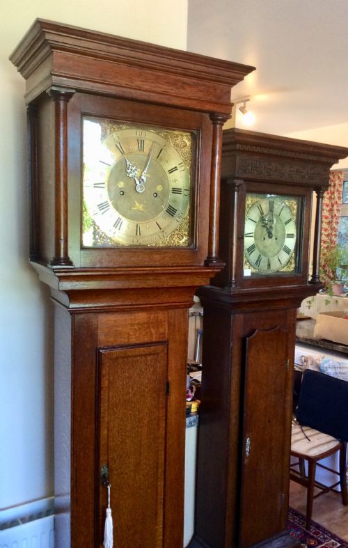 fig 1. Interesting Early Ebenezer Handscomb of Newport Pagnell Buckinghamshire (Pre Woburn) Georgian (II or III) Oak Cased Grandfather Longcase Clock - 8 Day Movement. Circa 1745