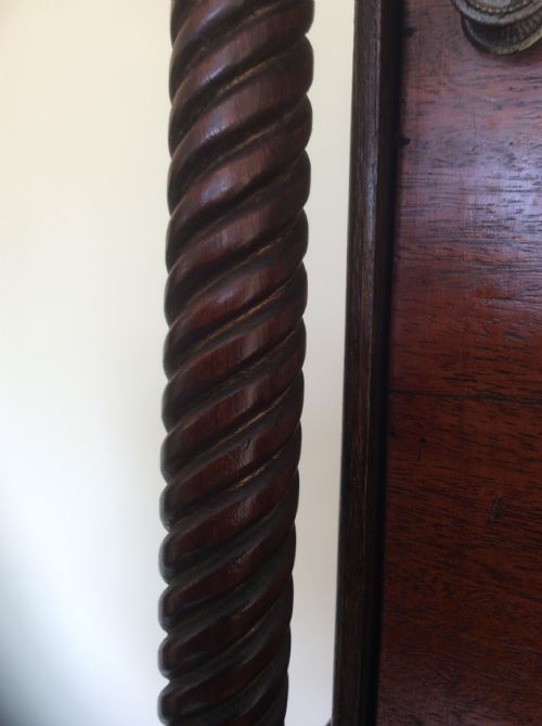 fig 1. Rare Narwal or Unicorn Tusk style Hood Columns - Small Late 18th C. Georgian Oak Grandfather Longcase Clock