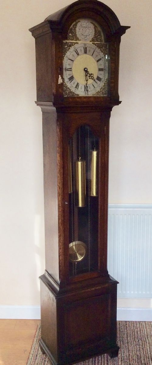 Triple Weight Glass Fronted Oak Cased Westminster Chiming Grandfather or Grandmother Longcase Clock