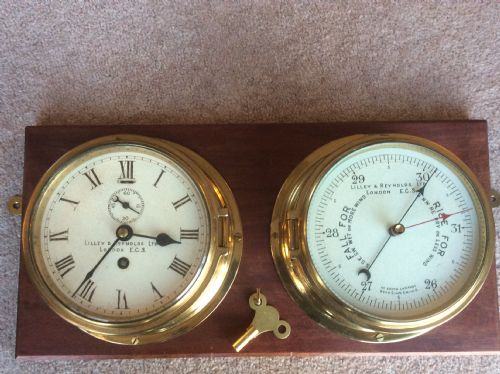 Marine Brass Dial Clock & Barometer Set by Lilley & Reynolds - Circa 1930s