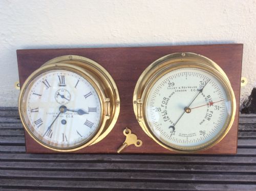 fig 1. Marine Brass Dial Clock & Barometer Set by Lilley & Reynolds - circa 1930s