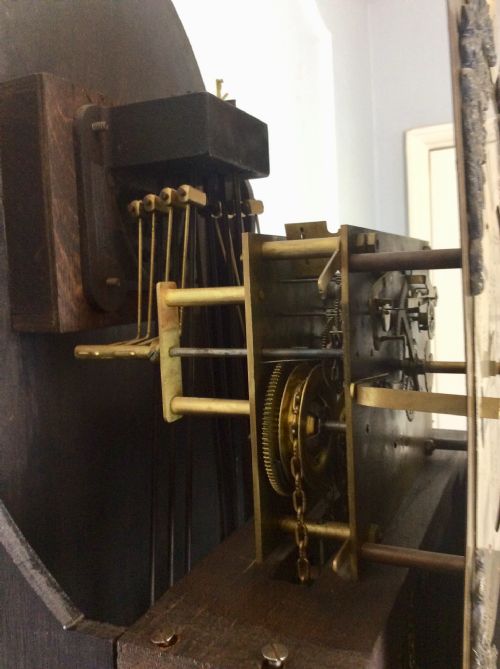 fig 1. English Triple Weight Westminster Chiming Glass Fronted Grandmother or Grandfather Longcase Clock