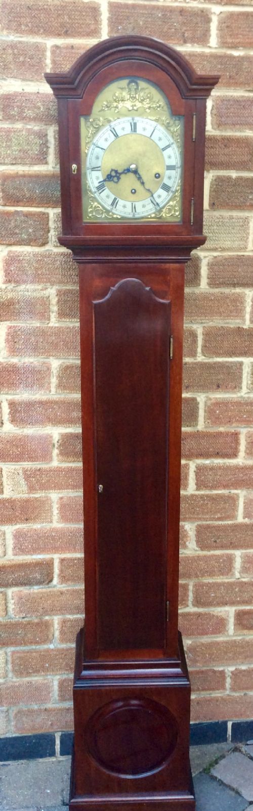 Fine Mahogany Cased Westminster Chiming Grandmother or Small Grandfather Longcase Clock