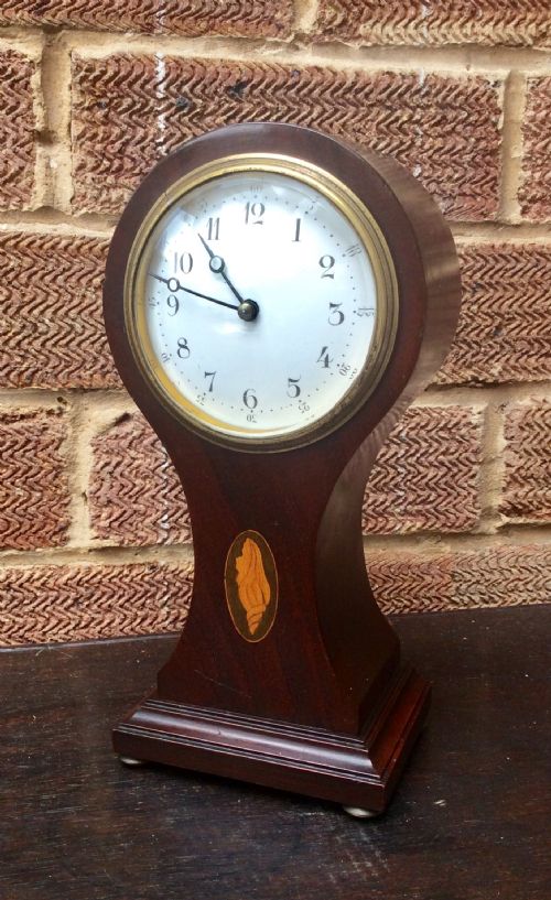 Solid Mahogany Balloon Shaped French 8 Day Timepiece Clock with Conk Shell Paterae Decoration