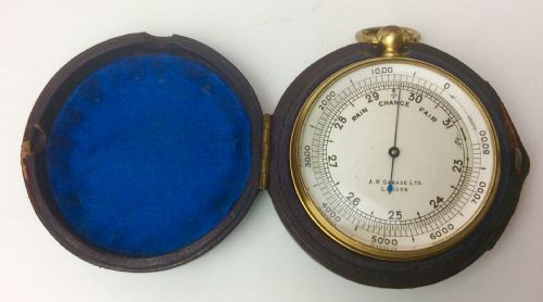 Gamages Leather Cased Gilt Pocket Barometer