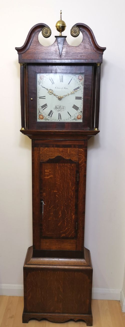 Clare & Son Bedford. Small Oak & Mahogany Banded 19th Century Longcase Clock. Renowned Bedford Clock Making Family