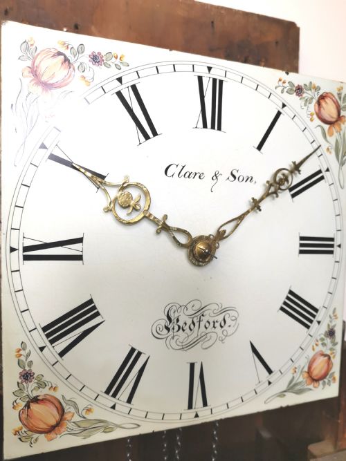 fig 1. Clare & Son Bedford. Small Oak & Mahogany Banded 19th Century Longcase Clock. Renowned Bedford Clock making Family