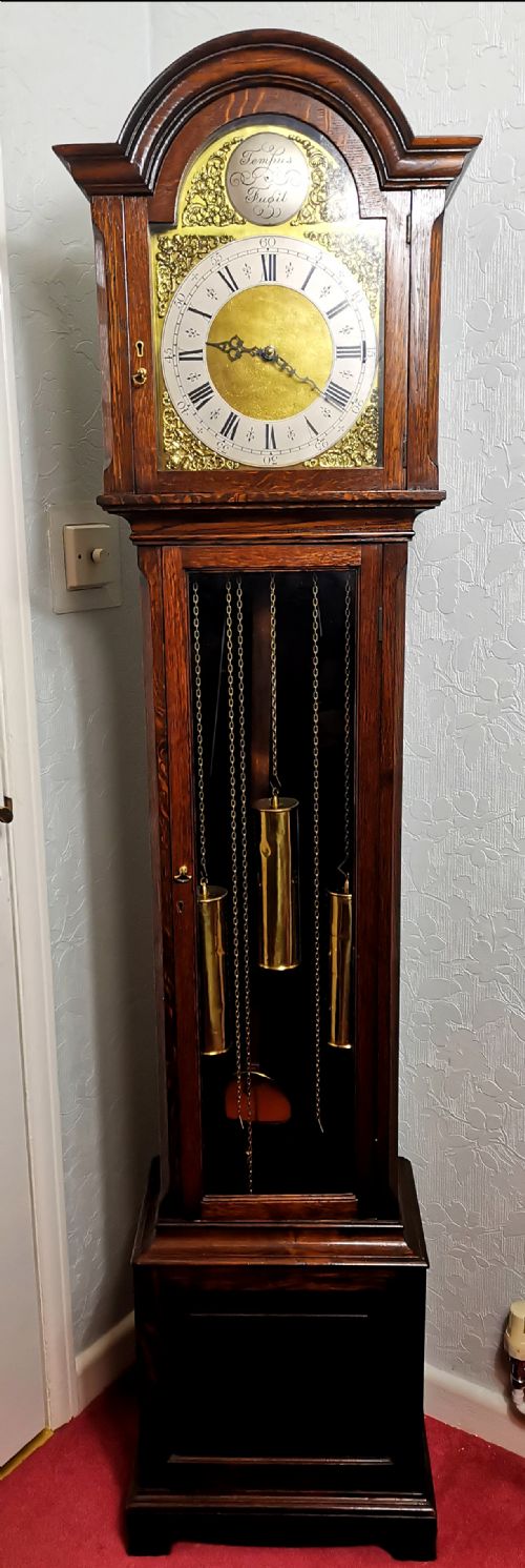 Triple Weight, 2 Mellow Tunes on 8 Gongs Oak Cased Grandmother or Grandfather Musical Longcase Clock