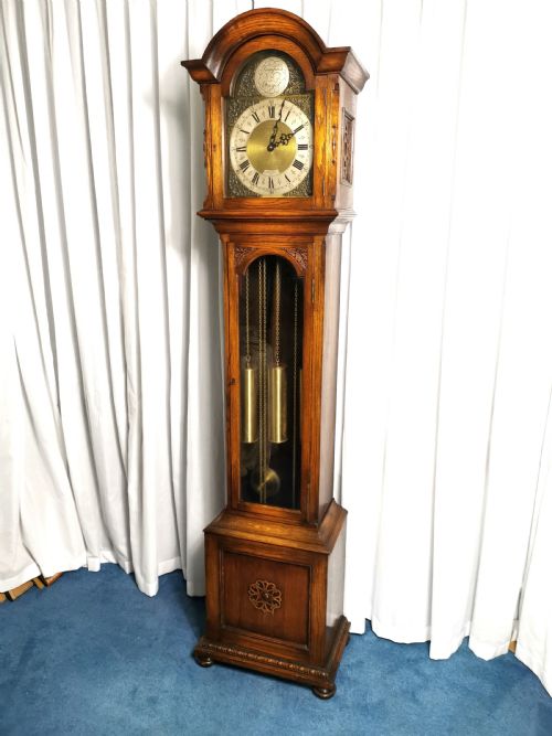 Bravingtons Ltd 1920/30 Mellow Sounding Westminster Musical 1/4 Chiming Triple Weight Glass Fronted Oak Cased Grandfather Longcase Clock