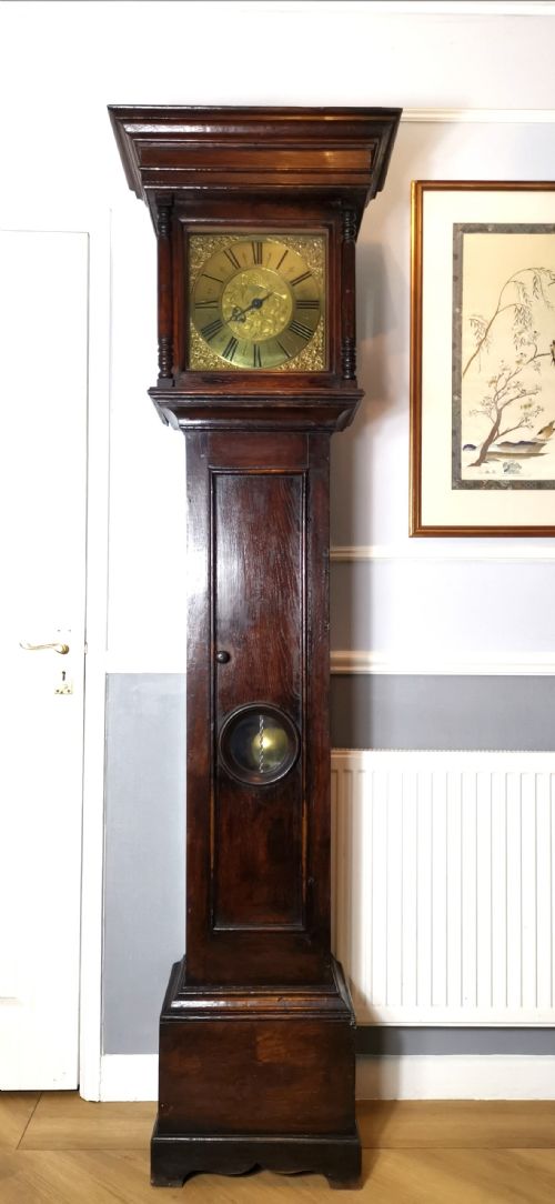 Circa 1718 Early and Rare Noah Pridham of Sherborne Dorset Single Finger Birdcage 30 Hour Oak Grandfather Longcase Clock with Original Features