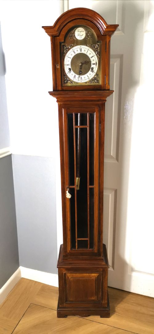 Glass Fronted Mahogany Soft Sounding Twin Tune (Westminster or Whittington) Musical Quarter Chiming Grandmother or Small Grandfather Longcase Clock