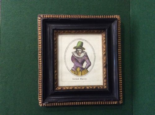 Frame & Glazed 18/19th Century Hand Coloured Engraving of Gabriel Harvey - English Elizabethan Writer Who Kissed the Hand of Elizabeth 1.