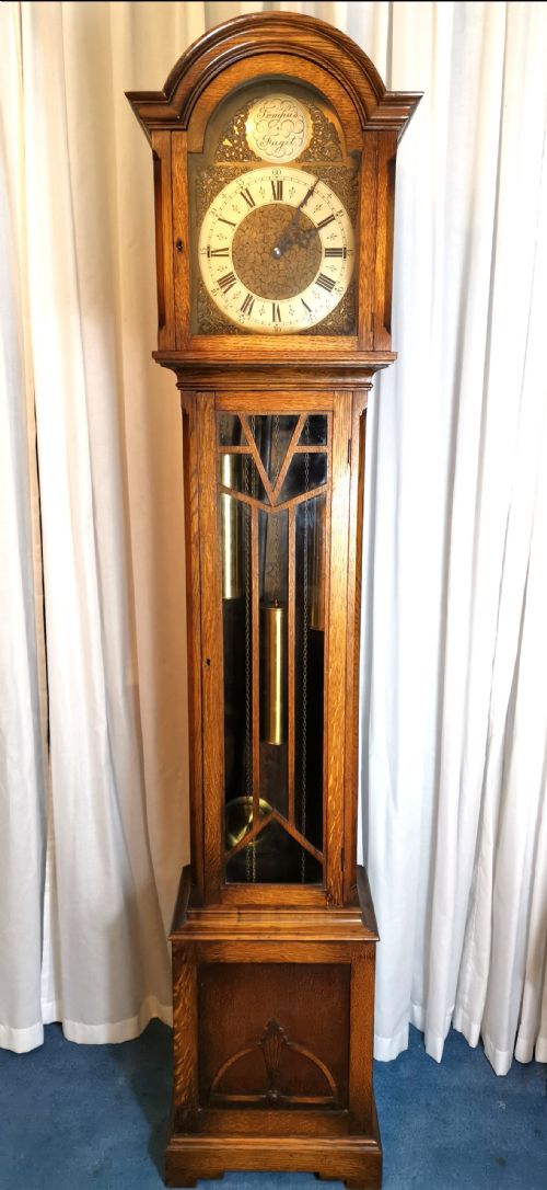 Astagal Glazed Triple Weight Twin Tune Musical Quarter Chiming Oak Grandmother or Grandfather Longcase Clock.