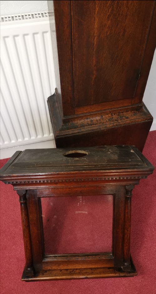 fig 1. Small (74in) Mid 18th c Wm. Knight of Chalton Hants/Sussex Borders 8 Day Grandfather/Grandmother Longcase Clock with 10in Dial.