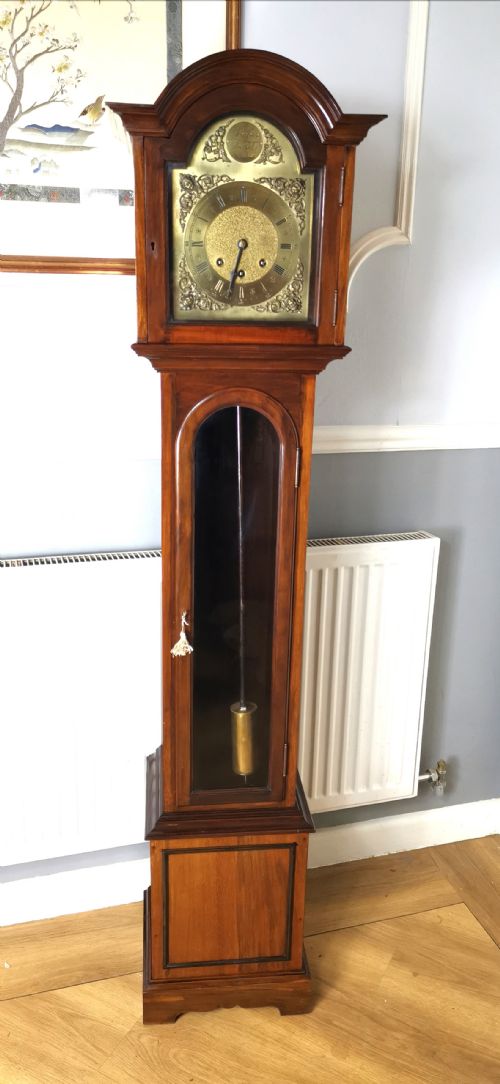 Granddaughter, Grandmother or Dwarf Grandfather Mahogany Quarter Chiming Musical Longcase Clock - 61in High.