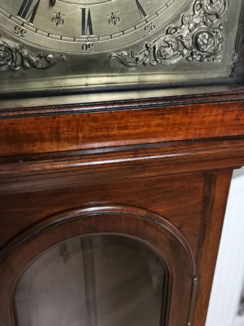 fig 1. Granddaughter, Grandmother or Dwarf Grandfather Mahogany Quarter Chiming Musical Longcase Clock - 61in High. 