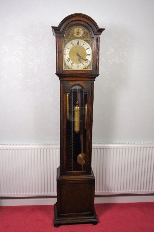 Good Quality Mellow Sounding Glass Fronted Triple Weight 1920s Westminster Chiming Musical Quarter Chiming & Hour Rod Striking Grandfather or Grandmother Longcase Clock with Chime/silent Dial by Winterhalder