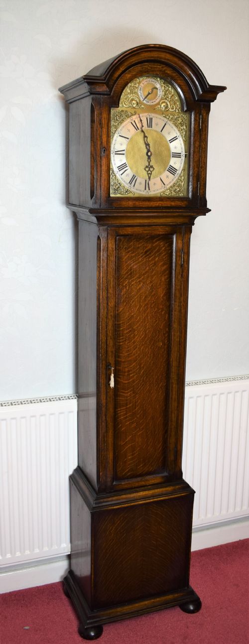 Good Quality Triple Tune Triple Weight Oak Grandmother/grandfather Musical Longcase Clock