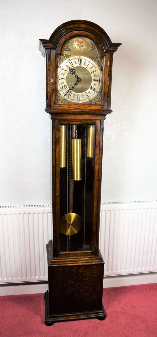 English Triple Weight Two Tune (Westminster/whittington/silent) Glass Fronted Oak Grandmother or Small Grandfather Musical Longcase Clock