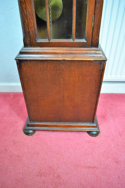 fig 2. Astragal Glazed Triple Weight Oak Grandmother or Grandfather Longcase Clock with Good Quality Embee 8 Day Movement Playing Mellow Westminster Musical Chimes on Each Quarter.