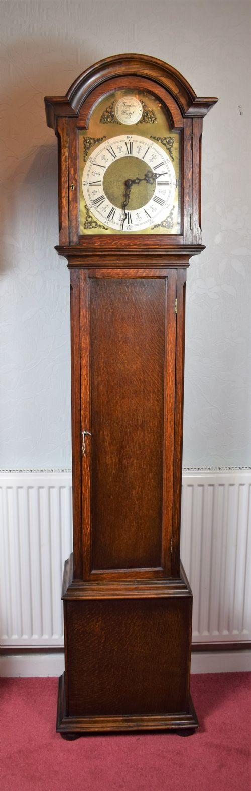 Triple Weight Oak Grandmother or Small Grandfather Longcase Clock with Mellow Westminster Musical Chimes