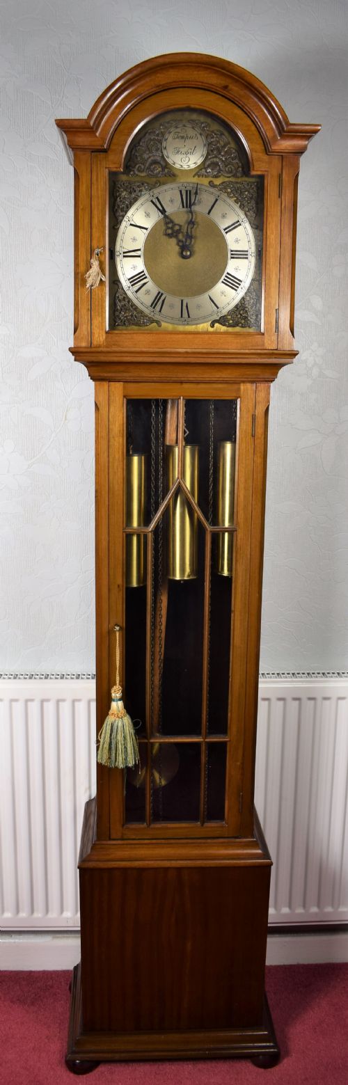 Triple Weight Walnut Westminster Chiming Musical Grandmother/grandfather Longcase Clock with Astragal Glazed Trunk Door.