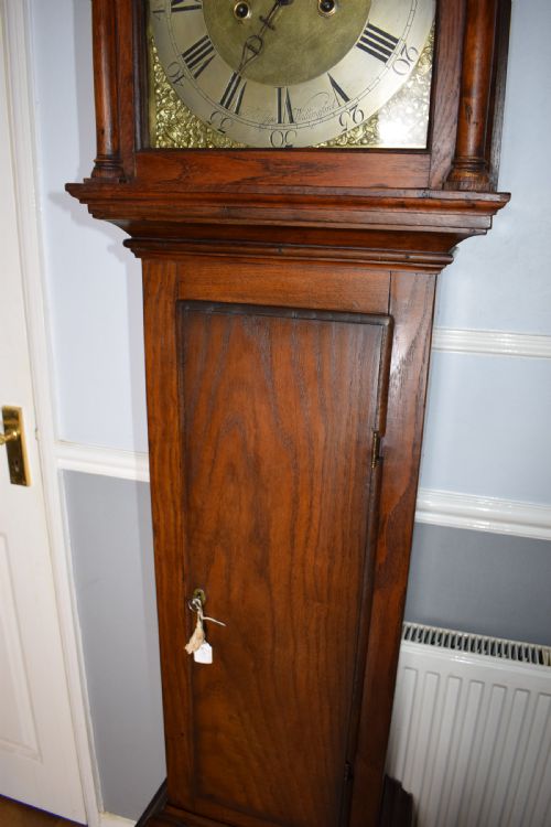 fig 2. Small (76in) 8 Day Bell Striking Oak Grandfather or Grandmother Longcase Clock Circa 1780 by John Higgs of Wallingford